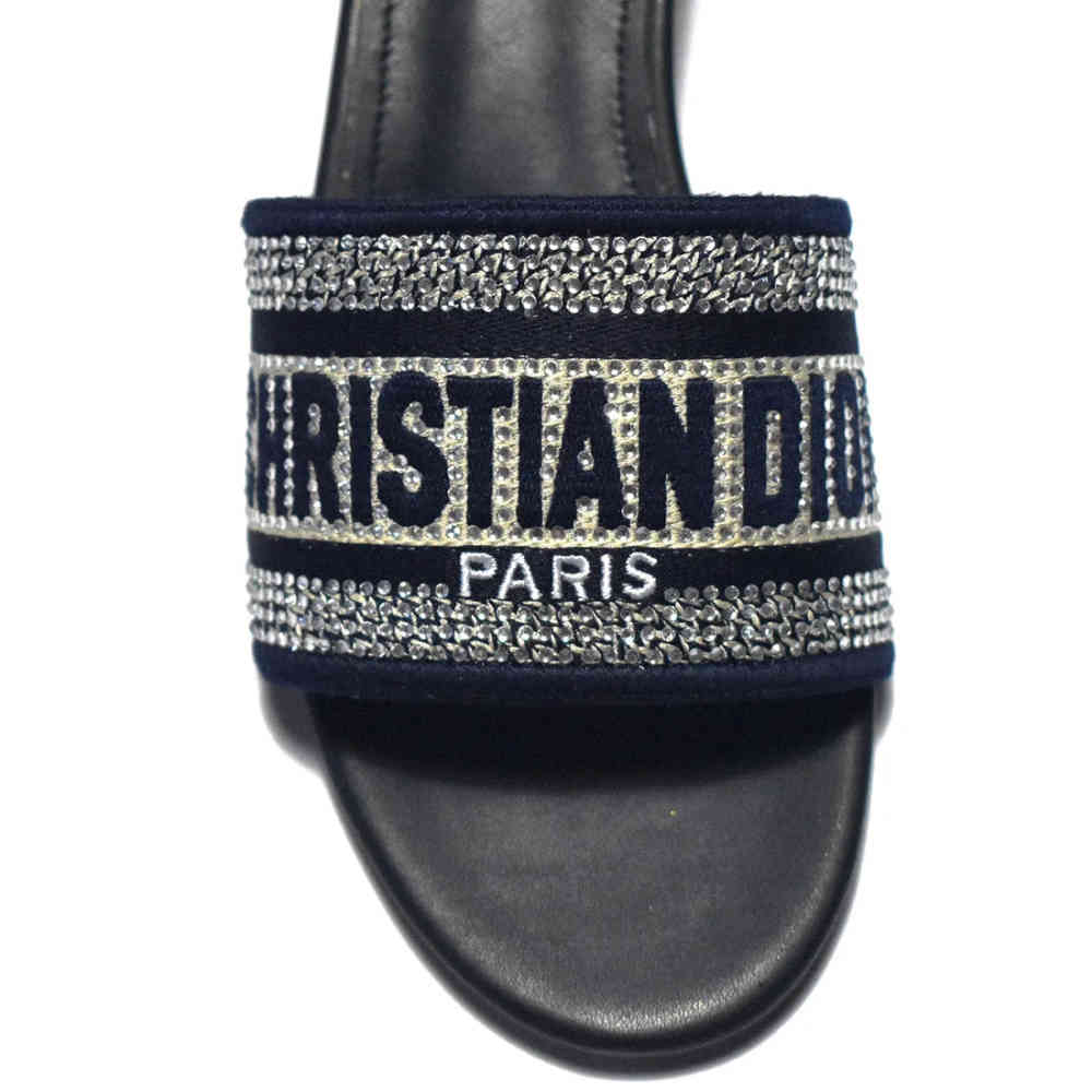 Christian Dior Silver Studded Navy Blue Heels Sandals-thumb-3