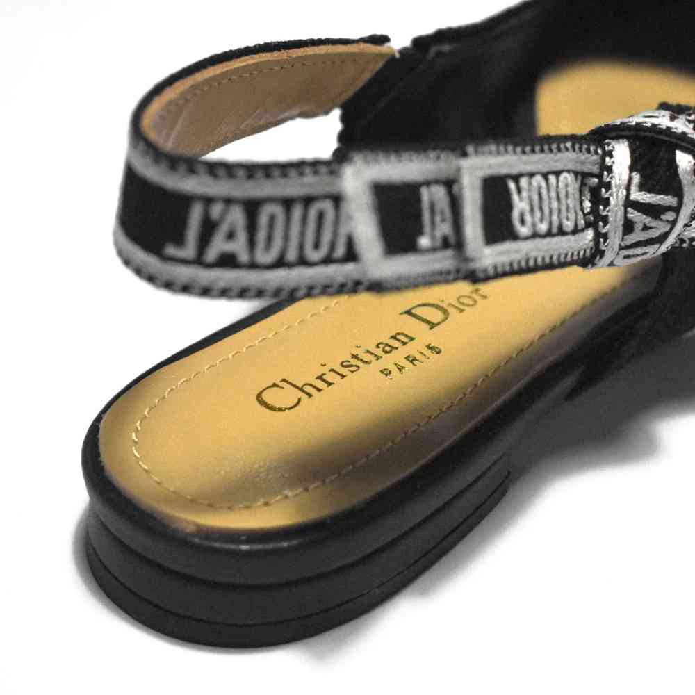 Dior Flower Printed Black Premium Quality Flat Sandals-thumb-4