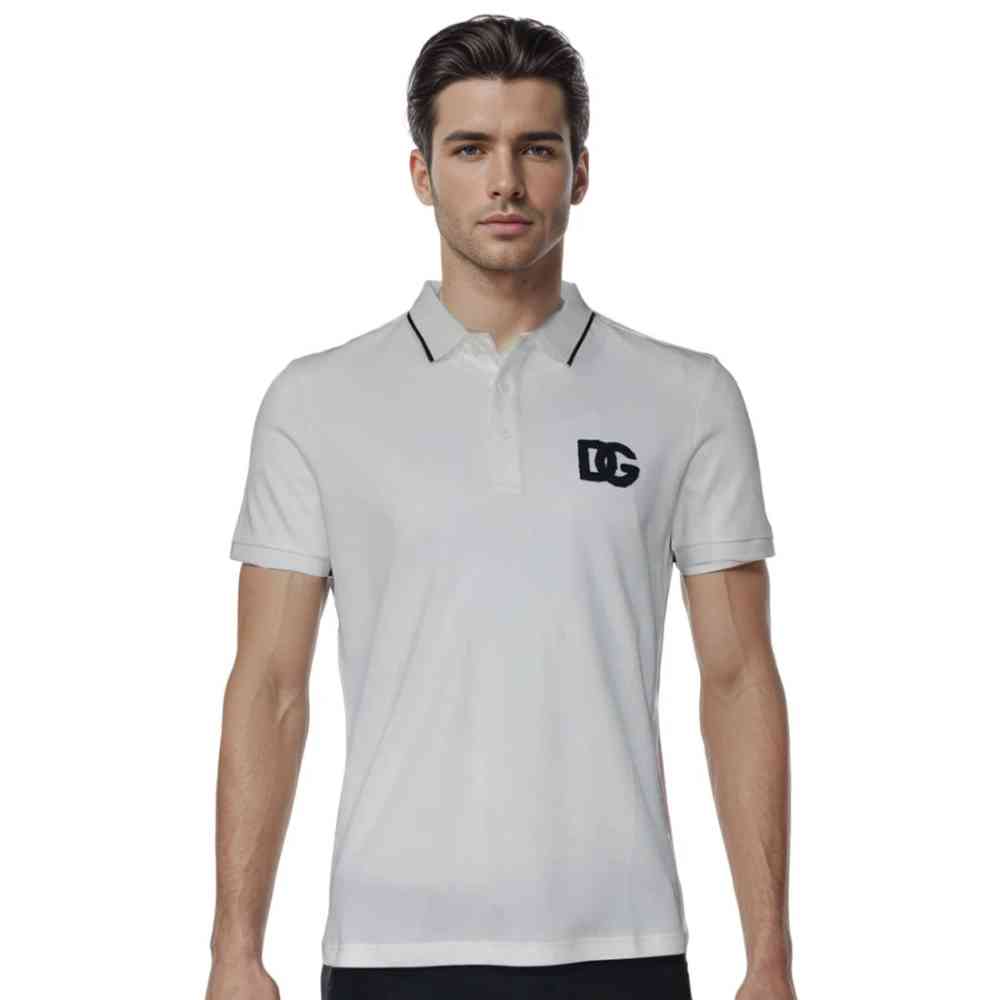 White Dolce & Gabbana Embroidery logo Navy Blue Premium T-shirt