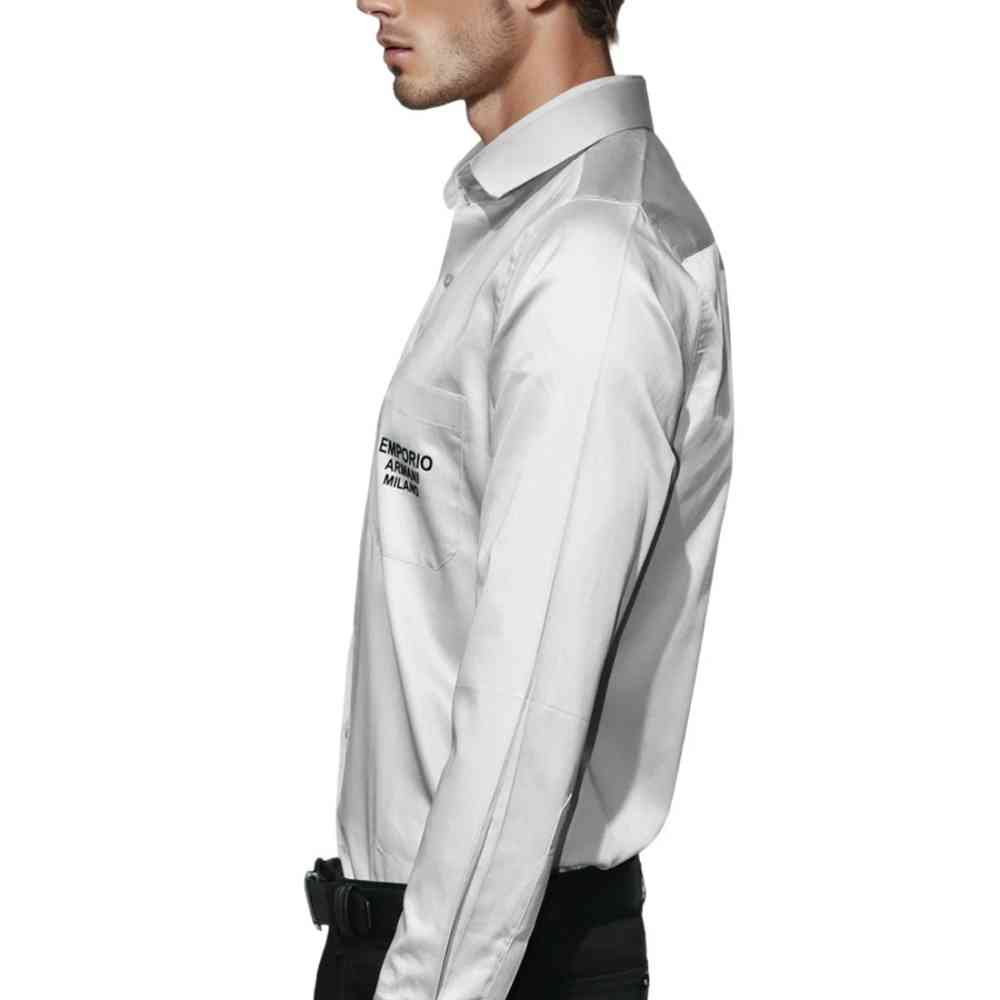 Emporio Armani Grey Premium Quality Flocking Text On Pocket Shirt-3
