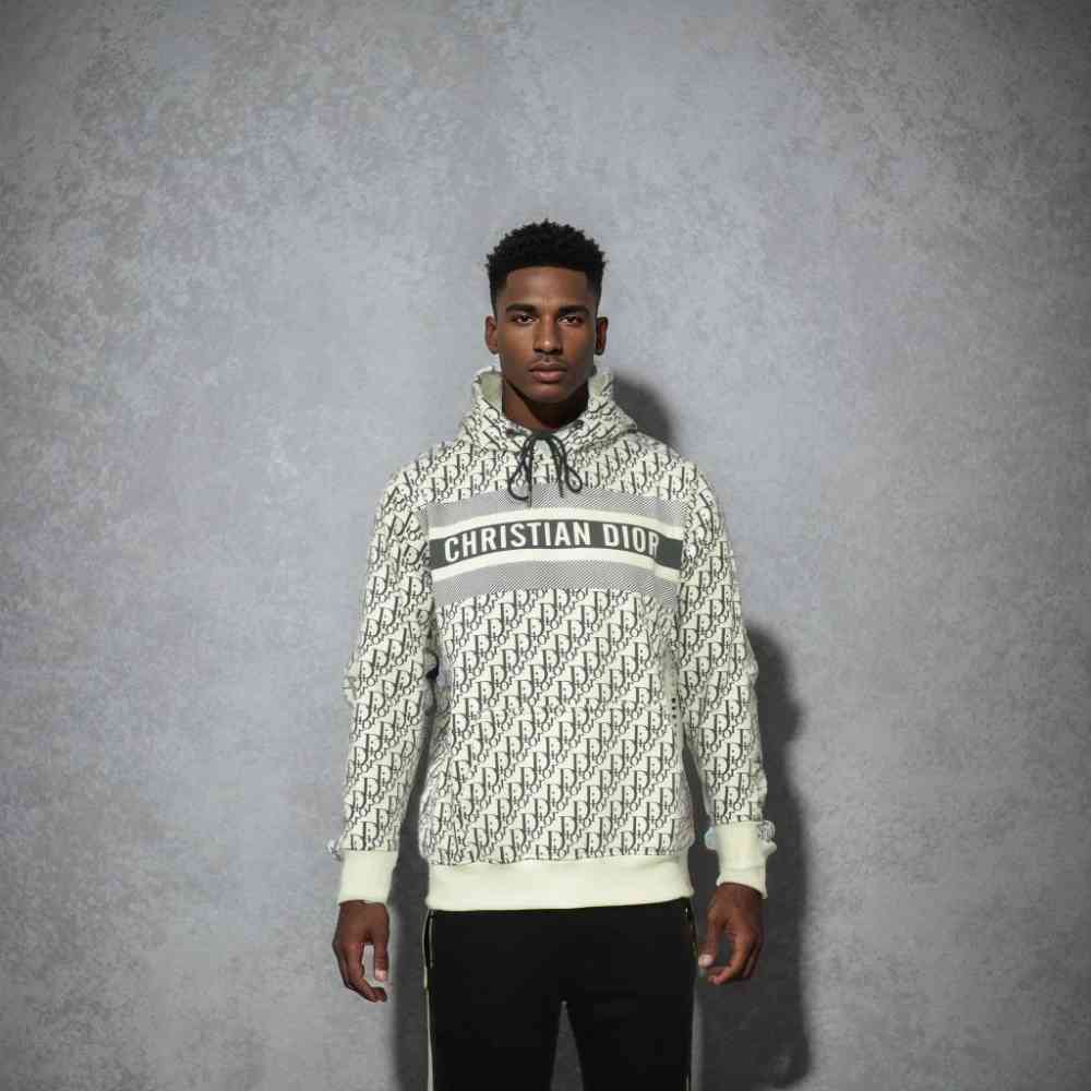 White Dior Green Monogram Printed Premium Hoodie