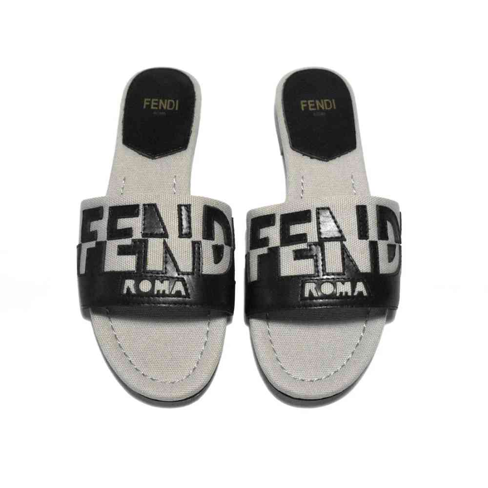 Fendi Black and Grey Premium Flat Sandals-5