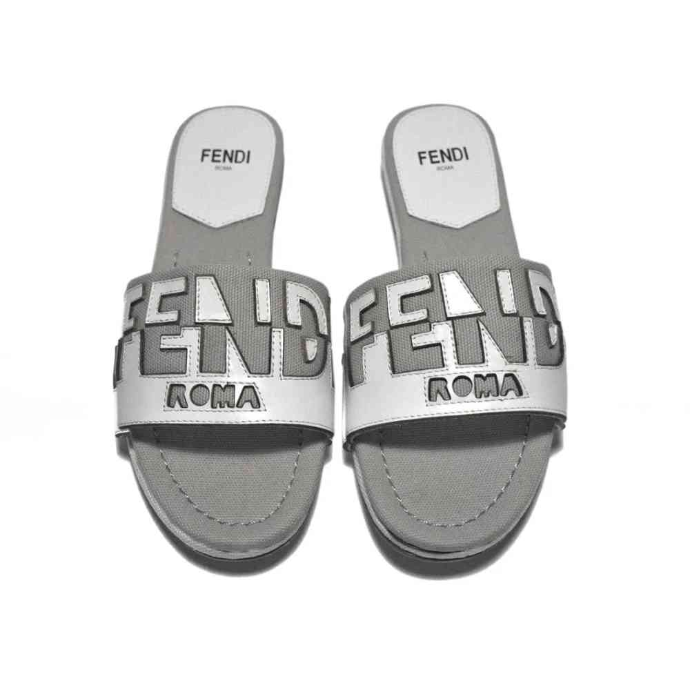 Fendi Grey and White Premium Flat Sandals-5