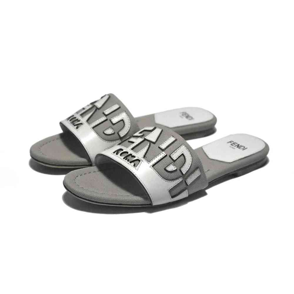 Grey & White Fendi Black and Grey Premium Flat Sandals
