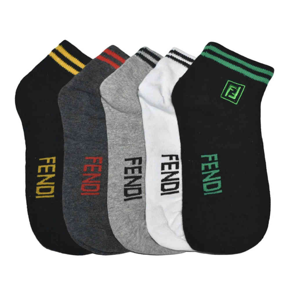 Embroidered logo Premium Low Ankle Socks - Pack of 5 Fendi Premium Quality Low Cut Socks - Pack of 5