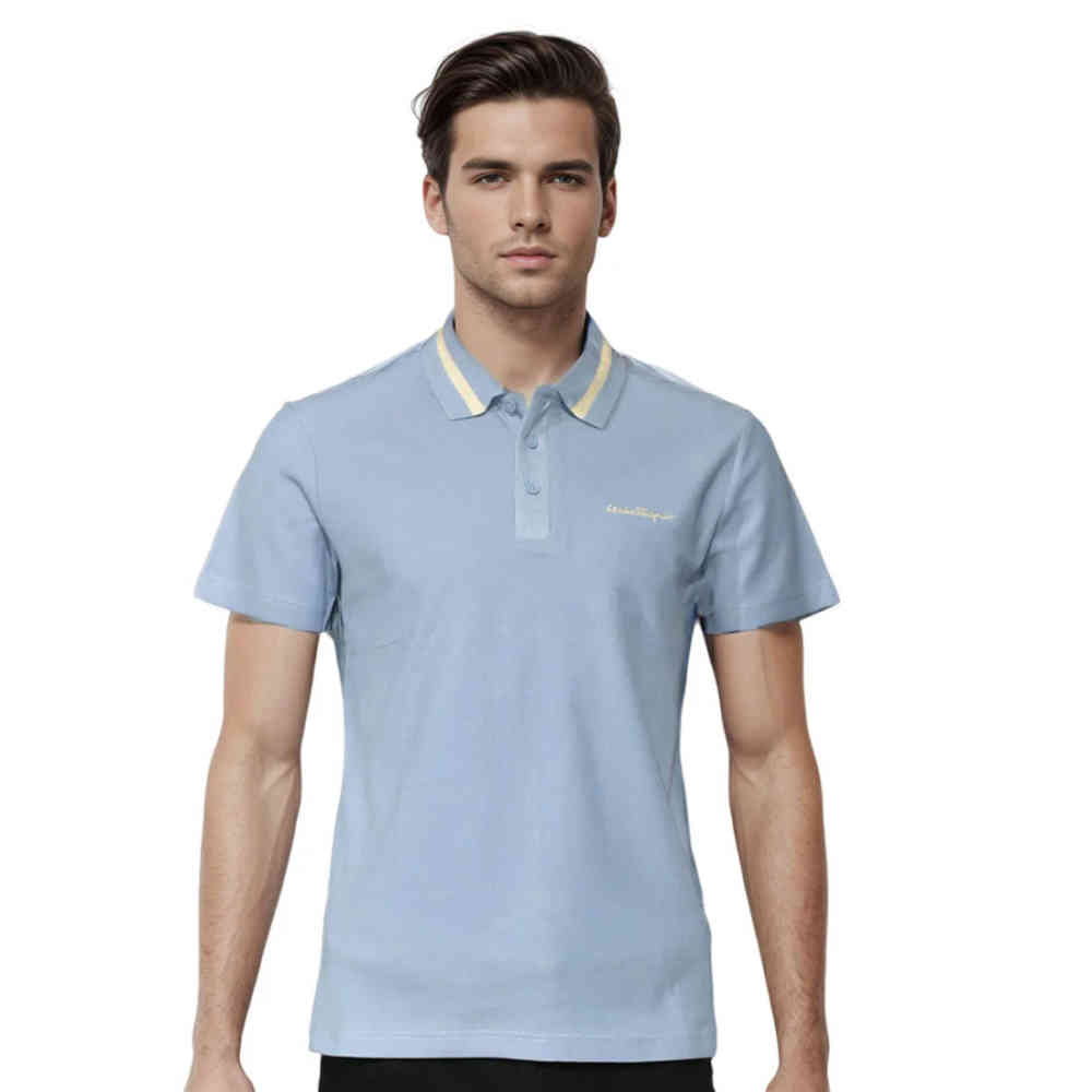 Sky Blue Salvatore Ferragamo Embroidered logo Brown Polo T-shirt