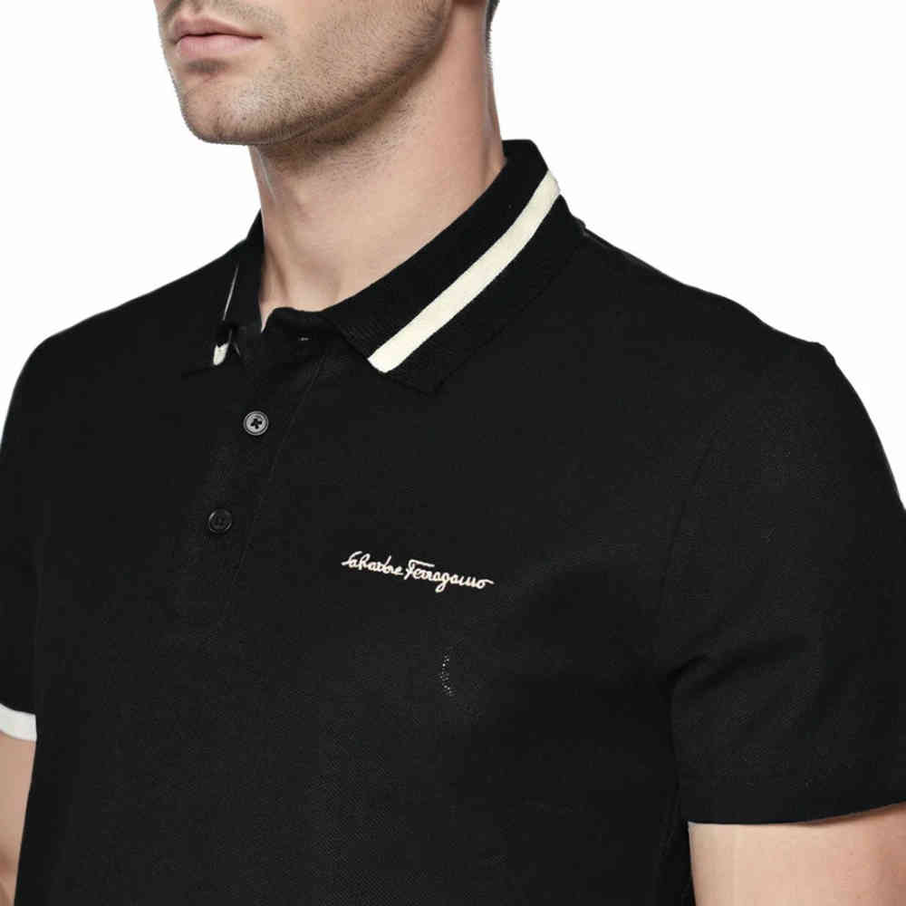 Salvatore Ferragamo Embroidered logo Black Polo T-shirt-2
