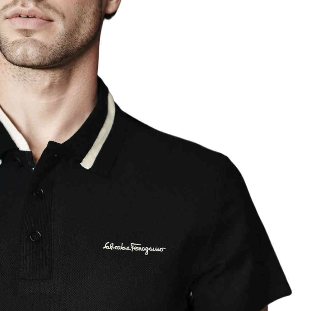 Salvatore Ferragamo Embroidered logo Black Polo T-shirt-4