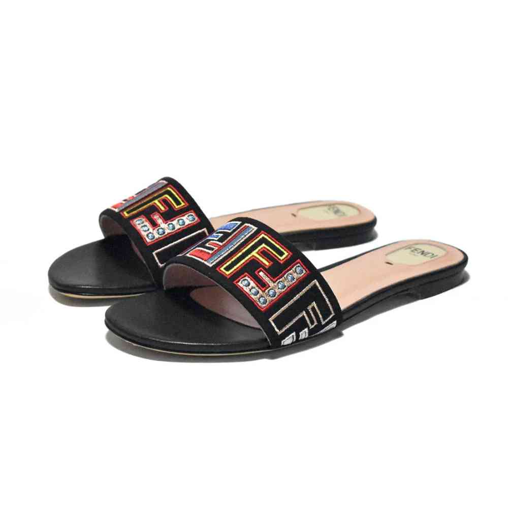 Black & Pink Fendi Brown and Pink Flat Sandals