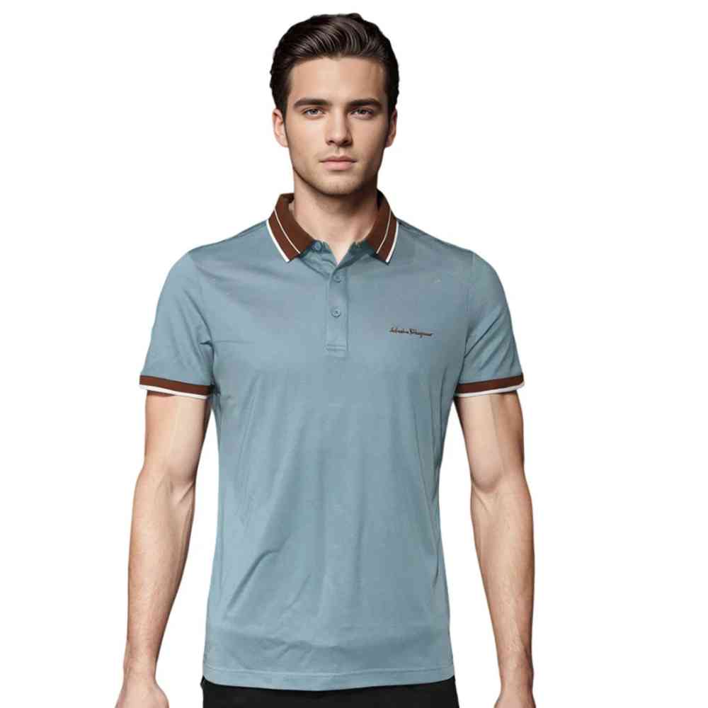 Blue Salvatore Ferragamo Embroidered logo Navy Blue T-shirt