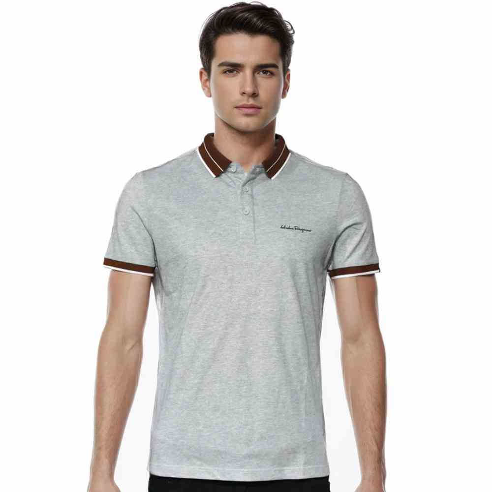Grey Salvatore Ferragamo Embroidered logo Navy Blue T-shirt