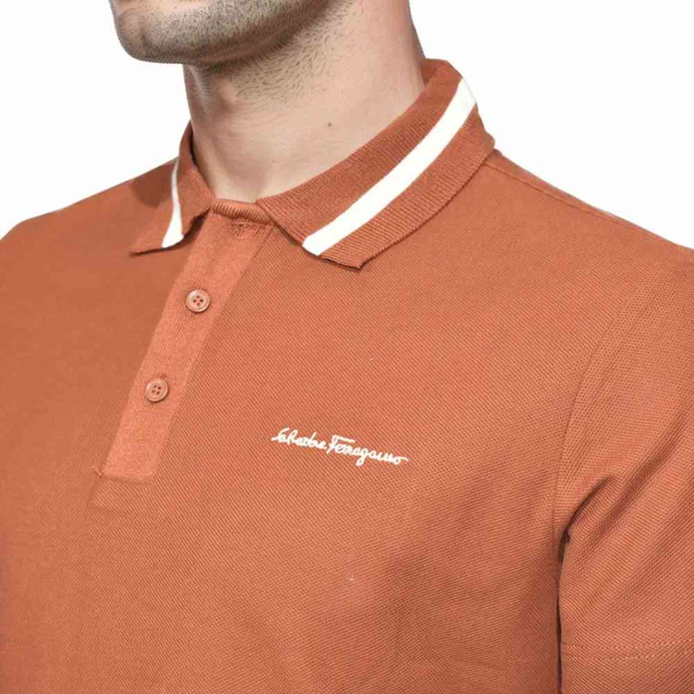 Salvatore Ferragamo Embroidered logo Brown Polo T-shirt-2