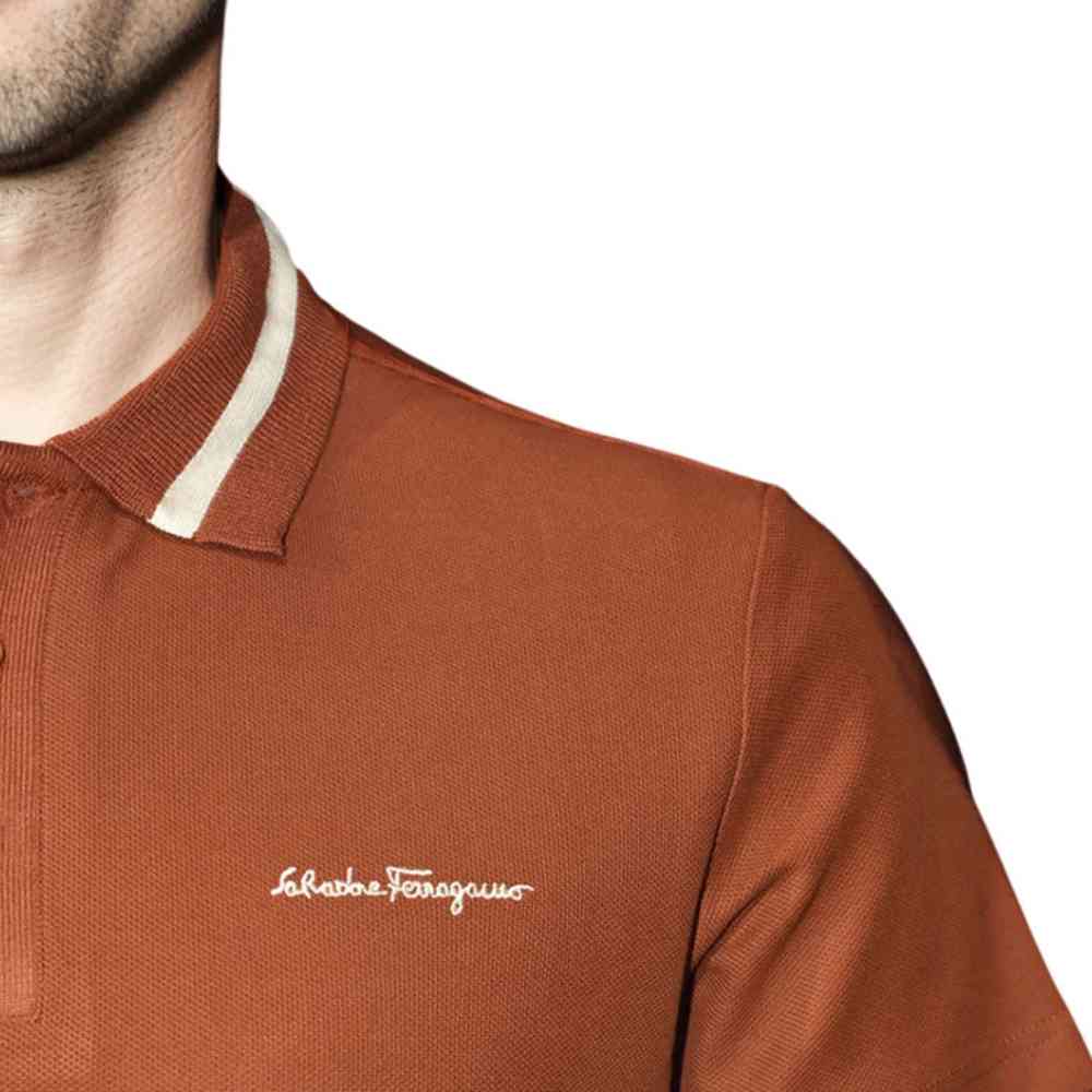 Salvatore Ferragamo Embroidered logo Brown Polo T-shirt-4