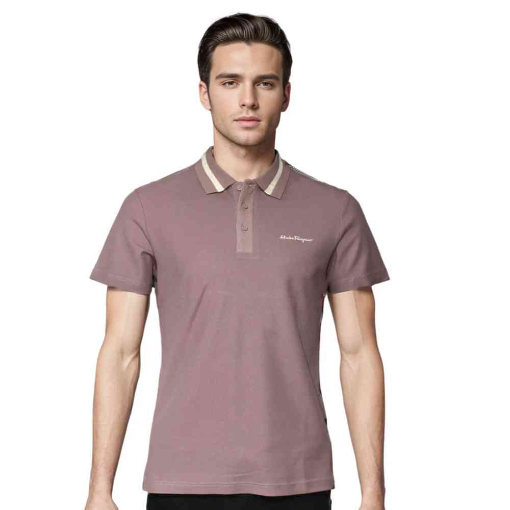Red Wood Salvatore Ferragamo Embroidered logo Brown Polo T-shirt