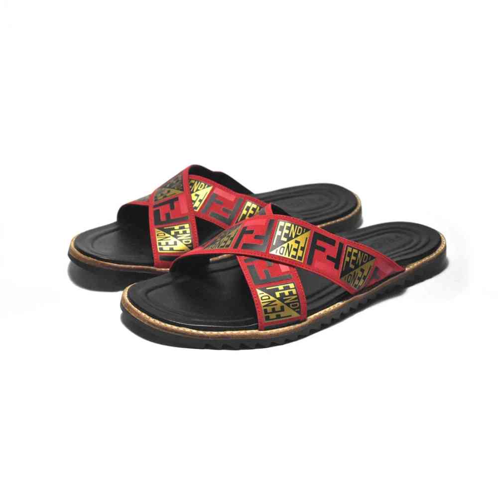 red Fendi Black Premium Quality Men's Flip-Flops