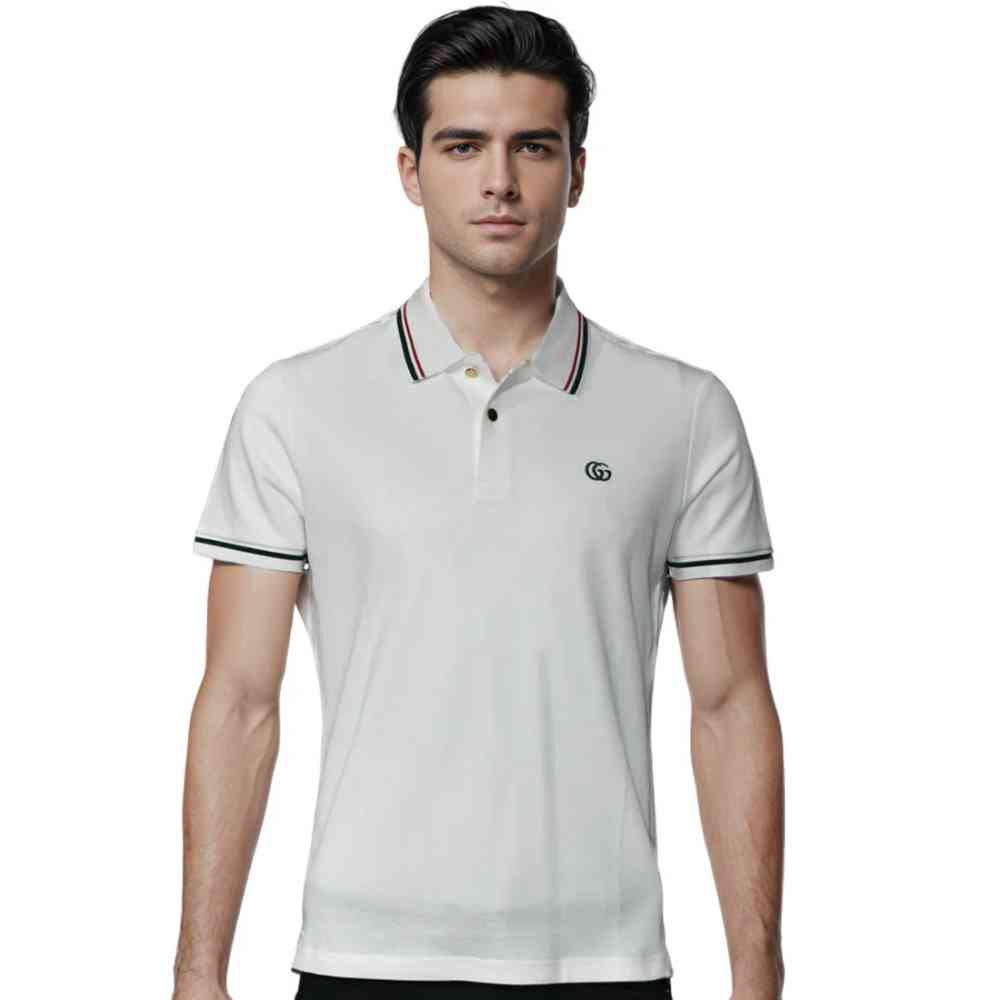 White Gucci Embroidery Logo Black Premium T-shirt