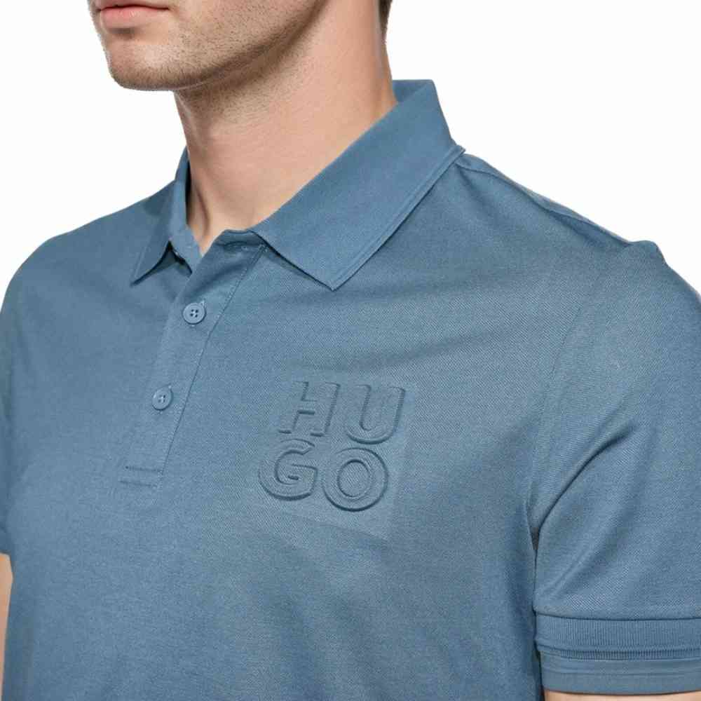 HUGO BOSS Blue Embossed Stacked Logo T-shirt-thumb-2