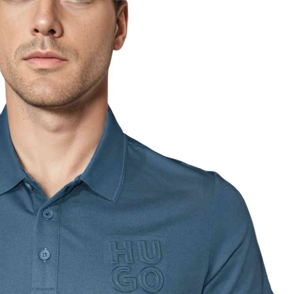 HUGO BOSS Blue Embossed Stacked Logo T-shirt-thumb-4