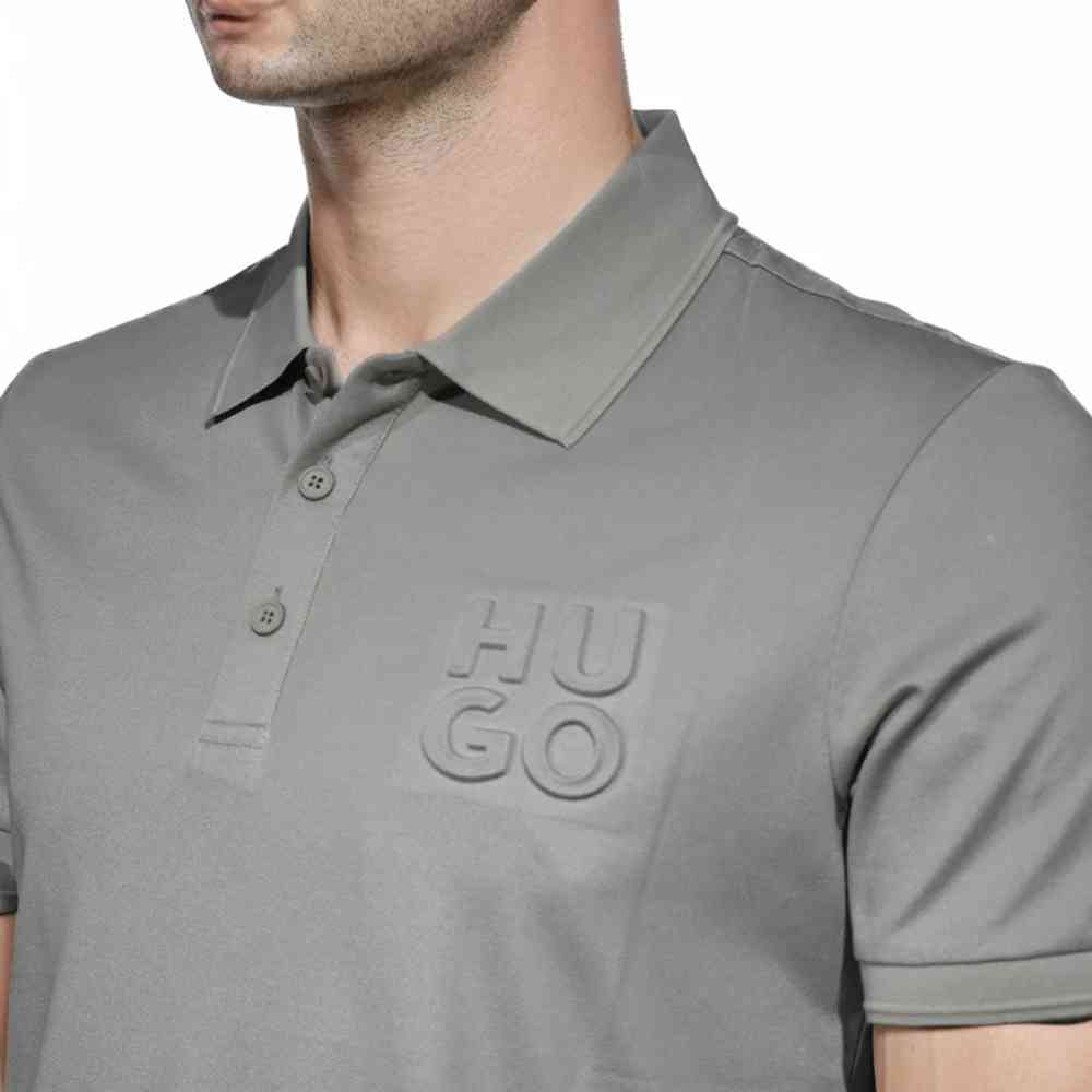 HUGO BOSS Olive Grey Embossed Stacked Logo T-shirt-2