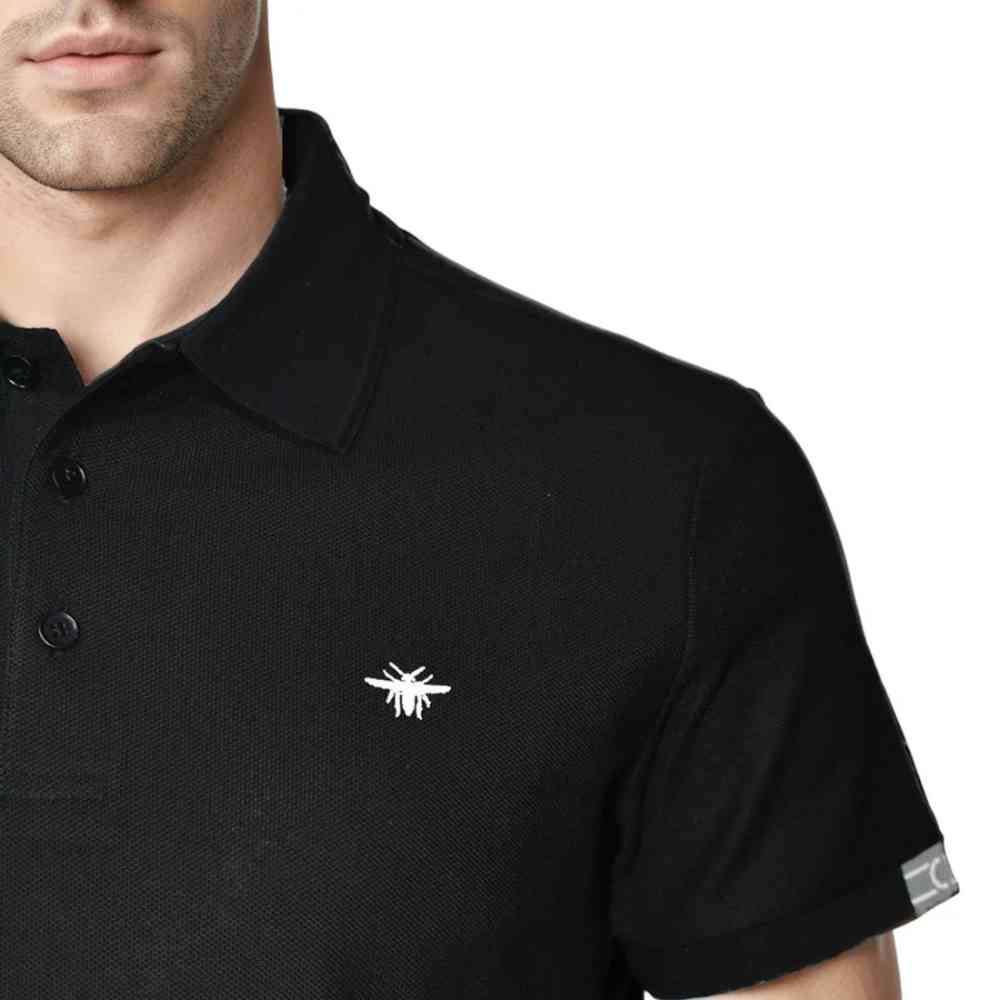 Dior Bee Embroidered Black Premium Polo T-shirt-thumb-4