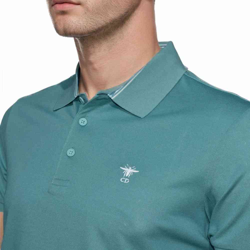 Christian Dior Bee Embroidered Blue Premium Polo T-shirt-thumb-2
