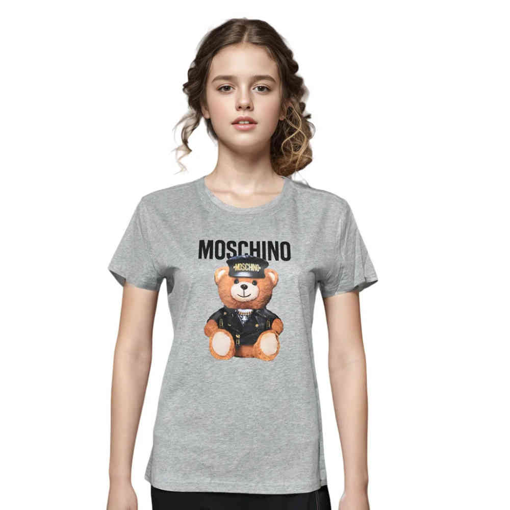 Grey Moschino Pink Premium Quality Women T-shirt