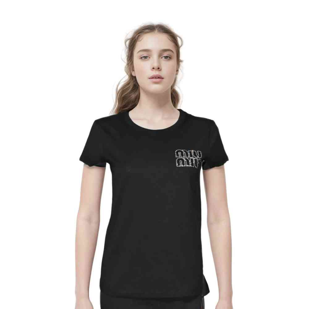 Black Miu Miu White Premium Quality Women T-shirt