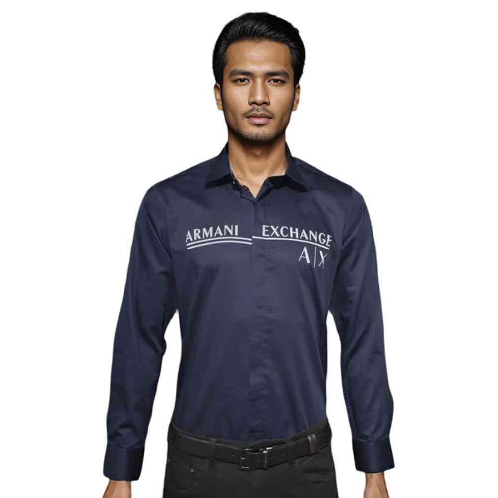 Navy Blue Armani Exchange Printed Black Premium Quality Shirt