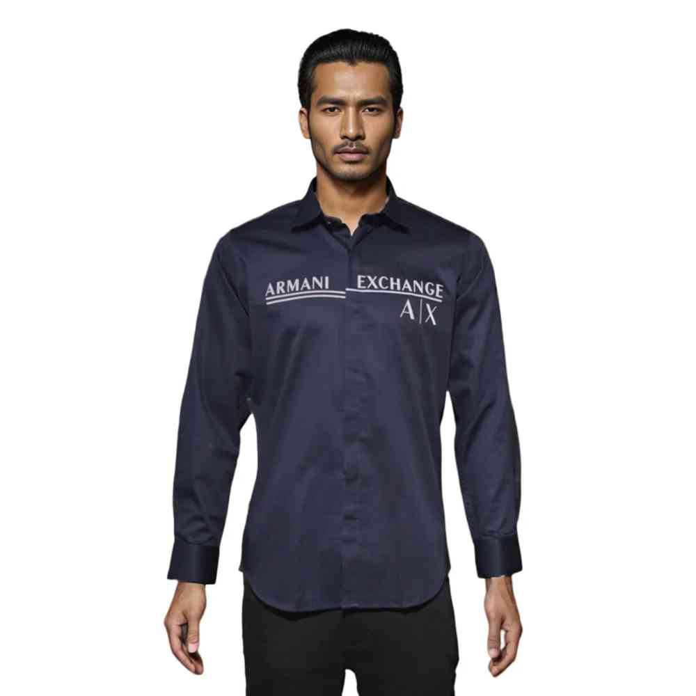 Armani Exchange Printed Navy Blue Premium Quality Men's Shirt-6