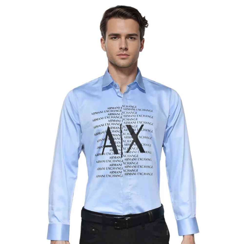 Sky Blue Armani Exchange Black Premium Quality Full Sleeve Shirt