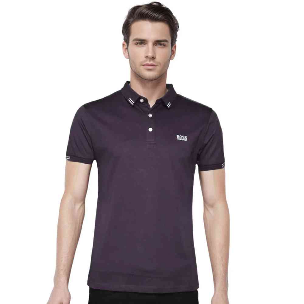 Dark Purple Boss Black Premium Quality Half Sleeve Polo T-shirt