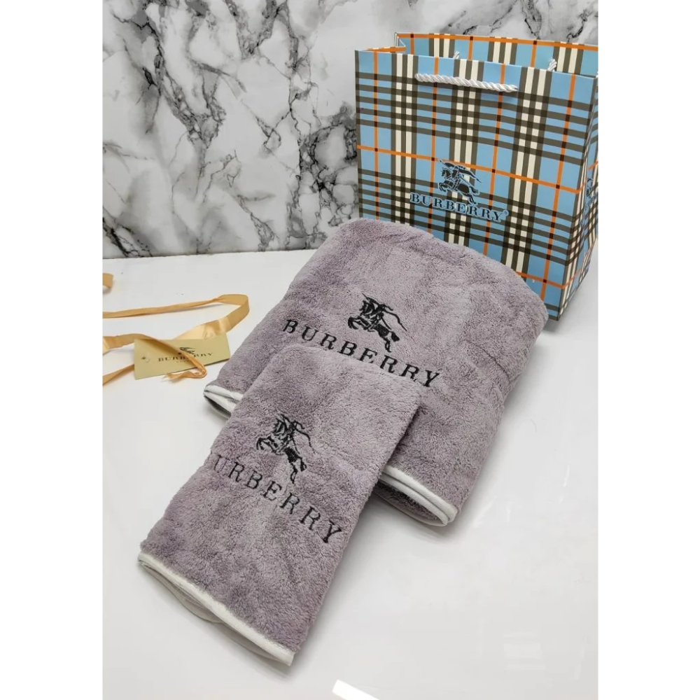 Light Purple Burberry Embroidery Logo Red Premium Towels - Set of 2