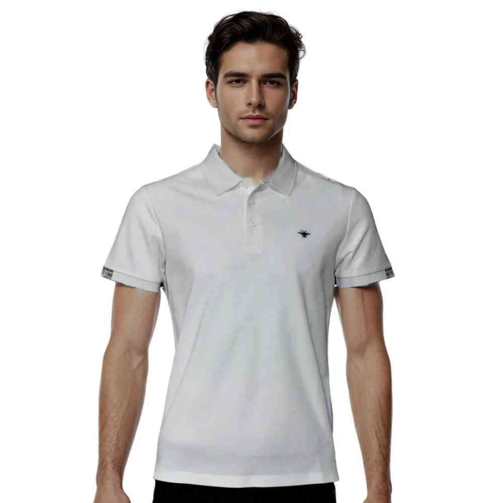White Dior Bee Embroidered Pink Premium Polo T-shirt
