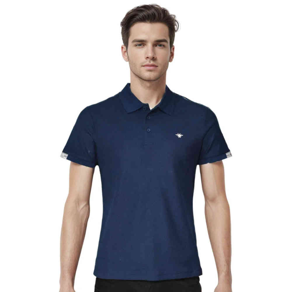 Navy Blue Dior Bee Embroidered Pink Premium Polo T-shirt