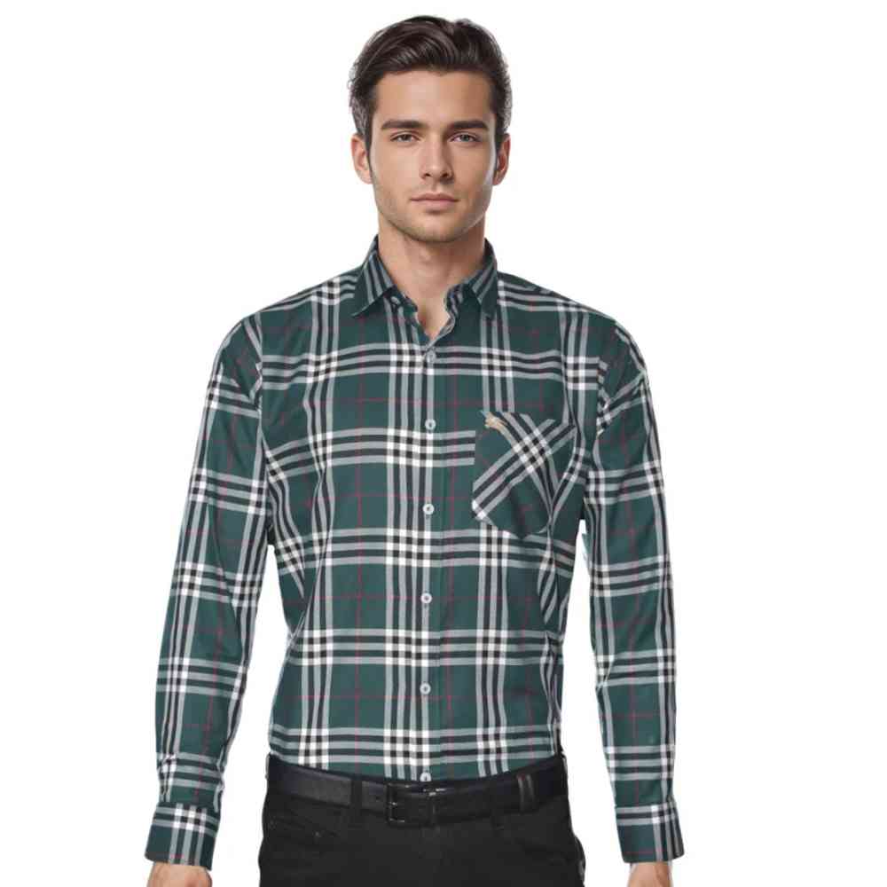 Green Burberry Wine Premium Quality Men's Check Shirt