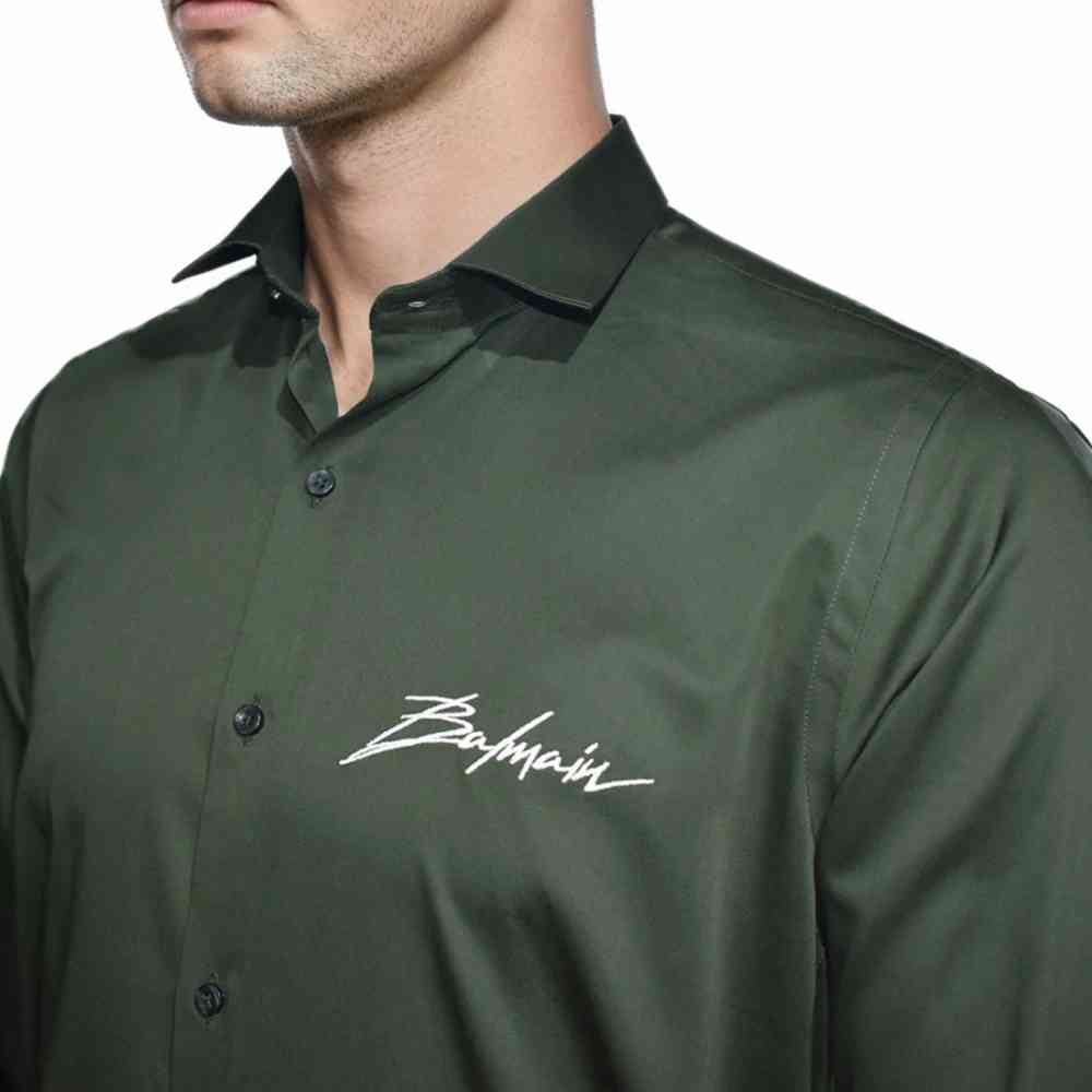 Balmain Green Premium Quality Slim Fit Formal Men's Shirt-3