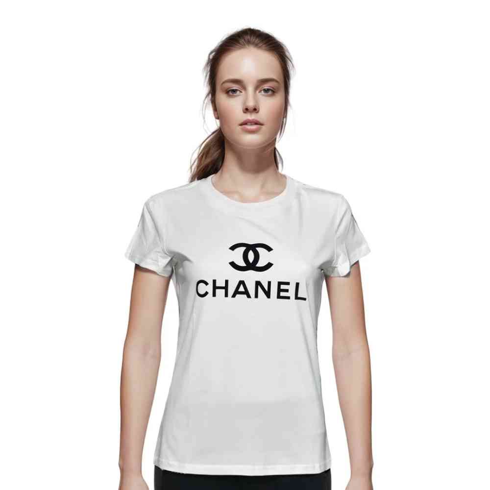 White Chanel Black Premium Quality Women T-shirt