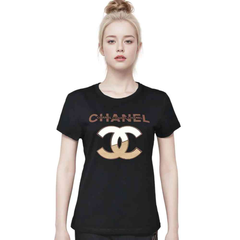 Black Chanel White Premium Quality Women T-shirt
