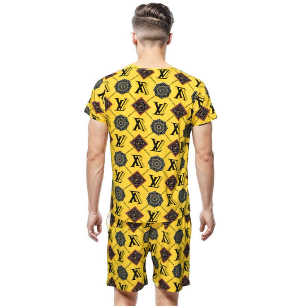 Louis Vuitton Logo Print Yellow Monogram Shirt & Shorts Combo-1