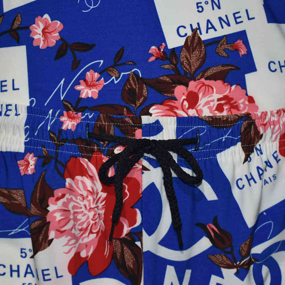 Chanel Floral Logo Print Blue Premium Shirt & Shorts Combo-5