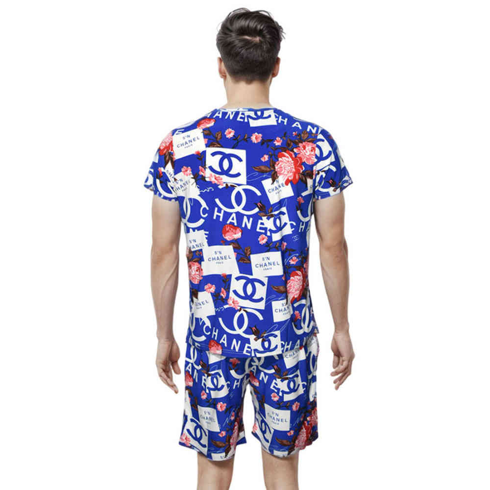 Chanel Floral Logo Print Blue Premium Shirt & Shorts Combo-1
