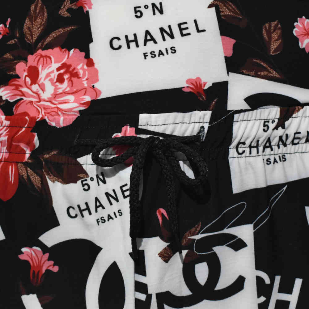 Chanel Floral Logo Print Black Premium Shirt & Shorts Combo-3