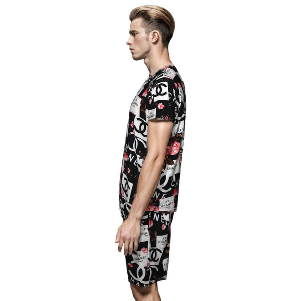 Chanel Floral Logo Print Black Premium Shirt & Shorts Combo-2
