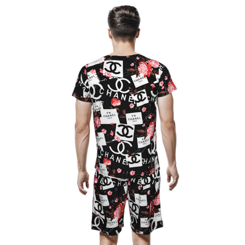 Chanel Floral Logo Print Black Premium Shirt & Shorts Combo-1