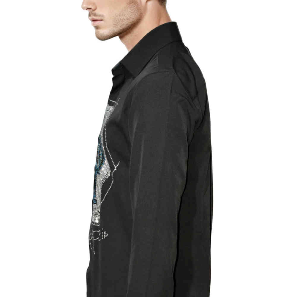 Philipp Plein Black Premium Quality Glitter Stone Print Shirt-2