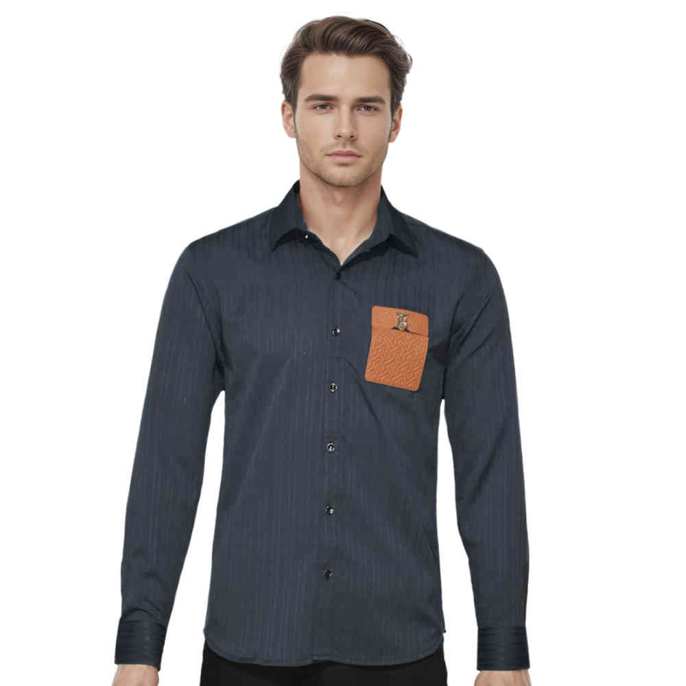Blue Burberry Embossed Pocket Logo Black Premium Quality Shirt