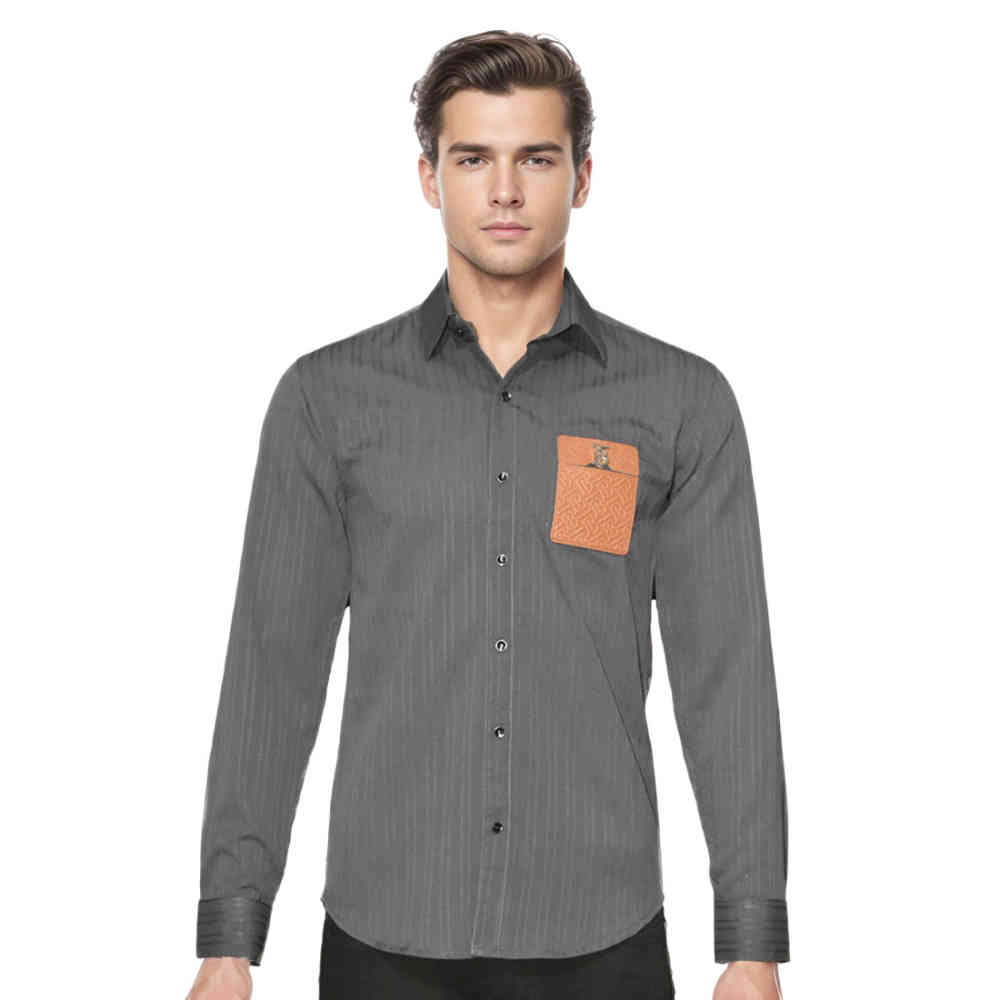 Grey Burberry Embossed Pocket Logo Black Premium Quality Shirt
