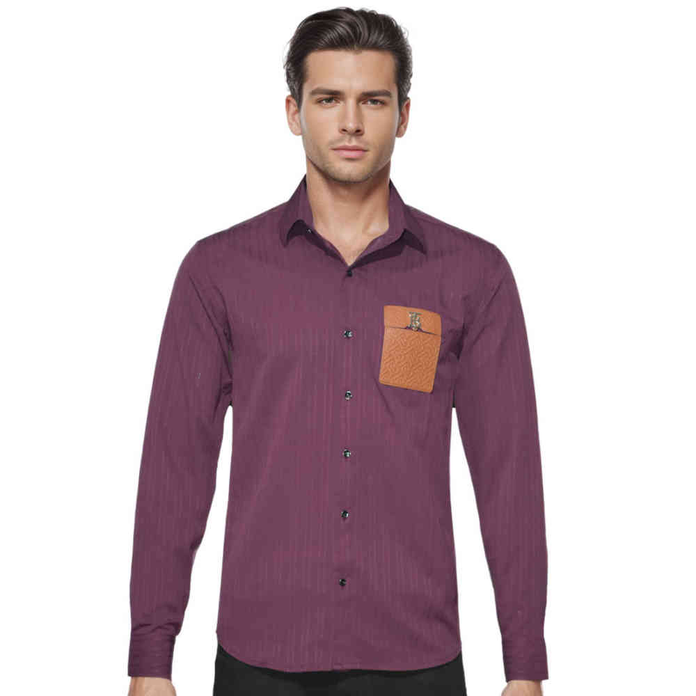 Wine Burberry Embossed Pocket Logo Grey Premium Quality Shirt