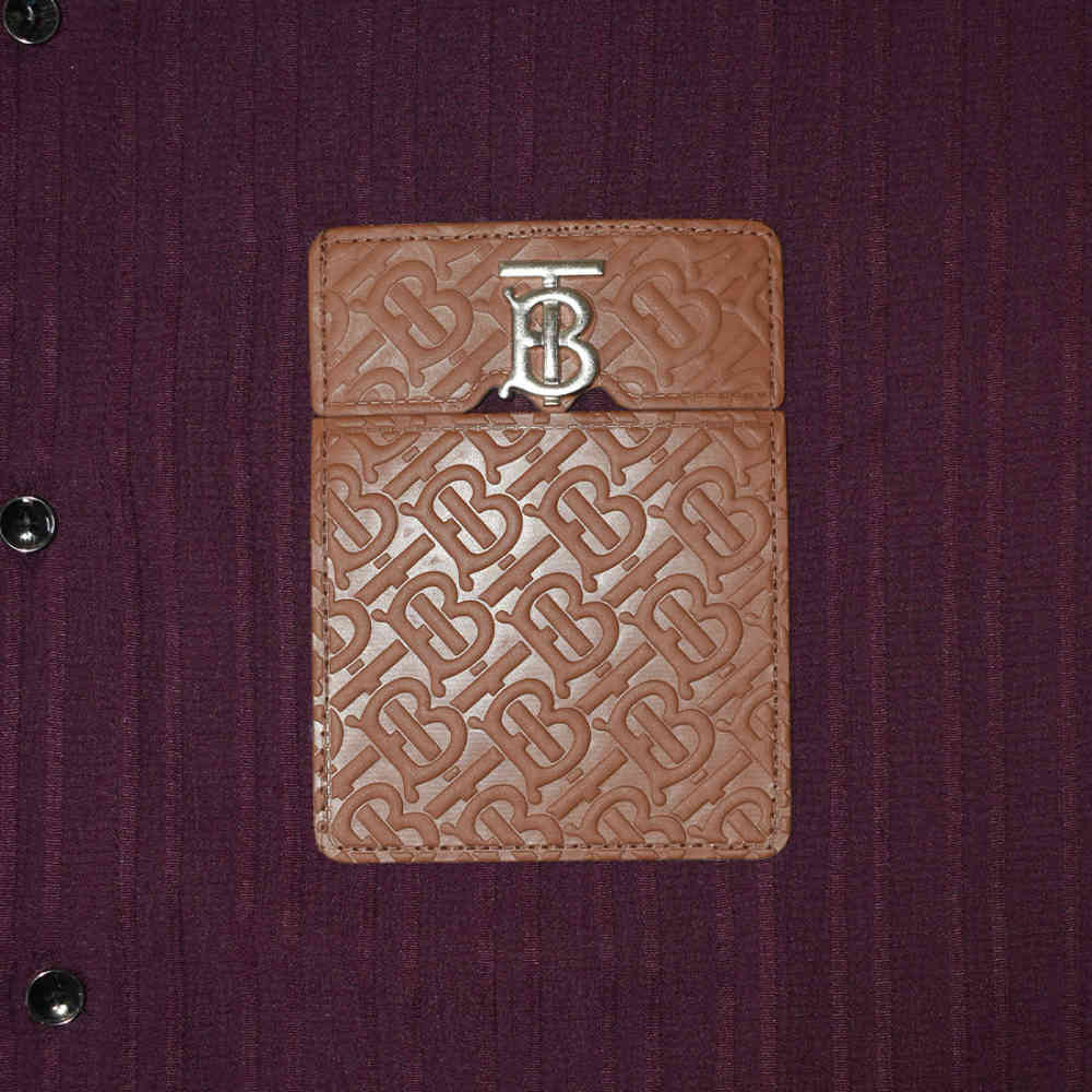 Burberry Embossed Pocket Logo Wine Premium Quality Shirt-4
