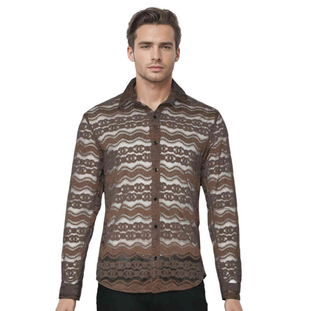 Brown Gucci Black Premium See-through Men's Shirt